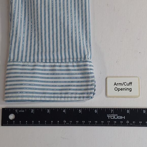 Covington Womens L Blue White Stripe 3/4 Sleeve Button Down Shirt Office Preppy - Picture 9 of 15